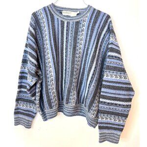 VINTAGE Norm Thompson Sweater Mens Blue Stripe Knit Made in Italy 90s XXL